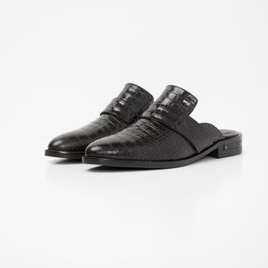 Freda Salvador Black Croc-Embossed Mules
